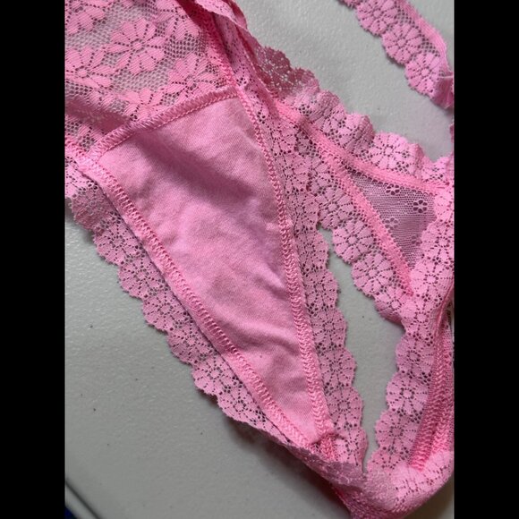 New Victoria's Secret Panties String Thong Large Pink Lace Flower Tanga - Picture 5 of 5